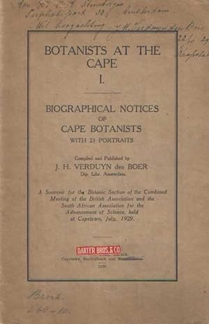 Imagen del vendedor de Botanists at the Cape I. Biographical Notices of Cape Botanists, with 21 portraits a la venta por Bij tij en ontij ...