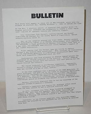 Bild des Verkufers fr Bulletin [handbill] zum Verkauf von Bolerium Books Inc.