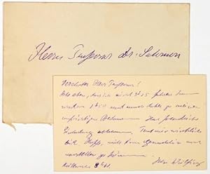 ALS - Eigenhändiger Brief mit Unterschrift auf der Rückseite seiner gestochenen Visitenkarte.