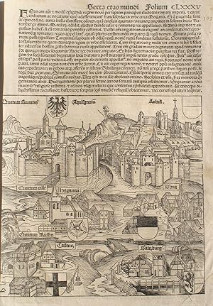 Bild des Verkufers fr Liber chronicarum- Nuremberg Chronicle, an individual page from 1493, Salzburg & Coblenz, Plate No. CLXXXV, in Latin zum Verkauf von Antipodean Books, Maps & Prints, ABAA