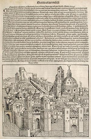 Bild des Verkufers fr Liber chronicarum- Nuremberg Chronicle, an individual page from the Chronicle featuring Nicea or An Expedition for the Relief of Jerusalem Made in the time of Pope Urban the Second in the Year 1094., Plate No. CXCIIII zum Verkauf von Antipodean Books, Maps & Prints, ABAA