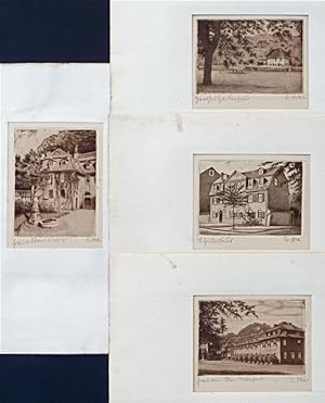 1. Goethes Gartenhaus [am Stern]; 2. Schillerhaus [in Weimar]; 3. u. 4. Frau von Stein Wohnhaus (...