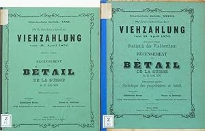 Imagen del vendedor de Schweizerische Viehzhlung vom 21. April 1876. Erster Theil [1. Teil]; bzw. Zweiter Theil: Statistik der Viehbesitzer / Recensement du btail de la Suisse du 21 avril 1876. Premirere partie; resp. Deuxime partie: Statistique des propritaires de btail. a la venta por Franz Khne Antiquariat und Kunsthandel