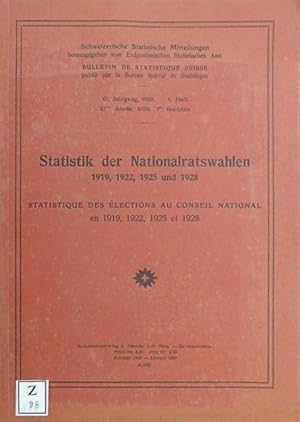 Imagen del vendedor de Die Statistik der Nationalratswahlen 1919, 1922, 1925 und 1928 / Statistique des lections au Conseil national en 1919, 1922, 1925 et 1928. a la venta por Franz Khne Antiquariat und Kunsthandel