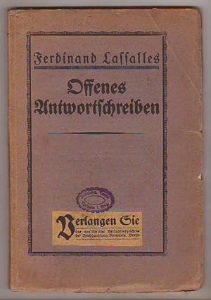 Image du vendeur pour Offenes Antwortschreiben an das Zentral-Komitee zur Berufung eines Allgemeinen Deutschen Arbeiter-Kongresses zu Leipzig. Mit Anhang: Die franzsischen Nationalwerksttten von 1848. Durchgesehen, mit Einleitung und Anmerkungen versehen von Ed[uard] Bernstein. mis en vente par Kunze, Gernot, Versandantiquariat