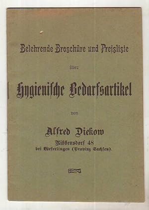 Belehrende Broschüre und Preisliste über Hygienische Bedarfsartikel von Alfred Diekow, Ribbensdor...
