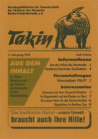 Bild des Verkufers fr Takin (Vereinspublikation), 5. Jahrgang, Heft 2/1996 zum Verkauf von Schueling Buchkurier