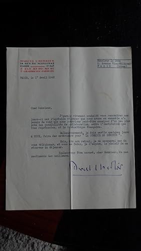 Lettre Dactylographiée 1er Avril 1942, à Lo Duca