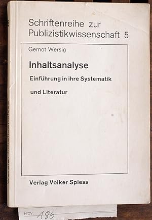 Bild des Verkufers fr Inhaltsanalyse Einfhrung in ihre Systematik und Literatur. zum Verkauf von Baues Verlag Rainer Baues 