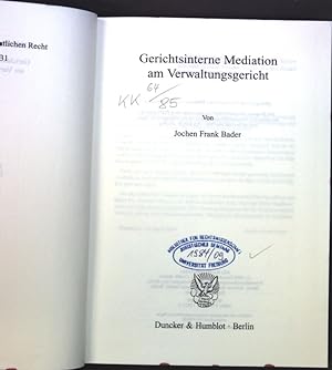 Seller image for Gerichtsinterne Mediation am Verwaltungsgericht. Schriften zum ffentlichen Recht ; Bd. 1131 for sale by books4less (Versandantiquariat Petra Gros GmbH & Co. KG)