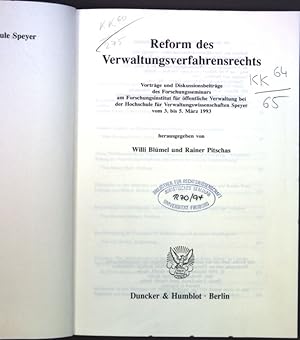 Seller image for Reform des Verwaltungsverfahrensrechts : Vortrge und Diskussionsbeitrge des Forschungsseminars am Forschungsinstitut fr ffentliche Verwaltung bei der Hochschule fr Verwaltungswissenschaften Speyer vom 3. bis 5. Mrz 1993. Schriftenreihe der Hochschule Speyer ; Bd. 114 for sale by books4less (Versandantiquariat Petra Gros GmbH & Co. KG)