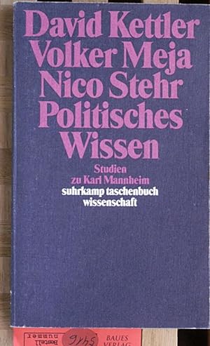 Imagen del vendedor de Politisches Wissen Studien zu Karl Mannheim. bers. von Reinhard Blomert a la venta por Baues Verlag Rainer Baues 