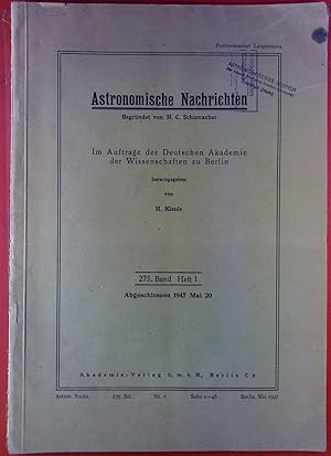 Bild des Verkufers fr Astronomische Nachrichten. 275. Band, Heft 1. Die Wellenlngenabhngigkeit der atmosphrischen Extinktion; ect. zum Verkauf von biblion2