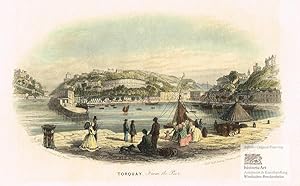 Torquay. From the Pier. View of the harbor of Torquay with ships and passengers waiting at the pi...