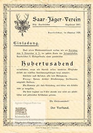 Saar-Jäger-Verein. Einladung zu einem gemütlichen Hubertusabend im gelben Saale des Johannishofes...