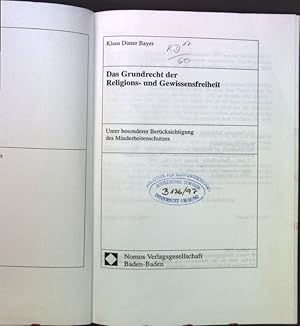 Seller image for Das Grundrecht der Religions- und Gewissensfreiheit : unter besonderer Bercksichtigung des Minderheitenschutzes. Nomos-Universittsschriften, Recht ; Bd. 269 for sale by books4less (Versandantiquariat Petra Gros GmbH & Co. KG)