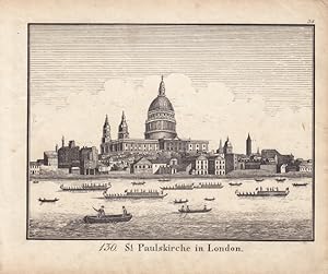 130. St. Paulskirche in London, Kupferstich um 1810 mit Blick über die Themse auf die Kirche, Rud...