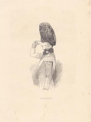 Le Soldat, Holzstich um 1840 von Meadons, Blattgröße: 21,5 x 15,5 cm, reine Bildgröße: 13 x 6 cm.