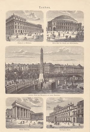 London, Holzstich um 1890 als Sammelblatt mit 5 Einzelabbildungen, Blattgröße: 25,2 x 17,2 cm, re...