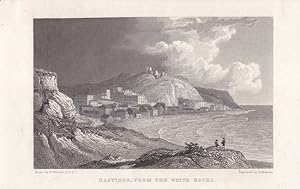 Hastings from the White Rocks, Stahlstich um 1830 von E. Francis nach W. Westall, Blattgröße: 11,...