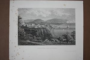 Sandown, Isle of Wight, Stahlstich 1855 von A. Brannon, schöner Blick auf die Küstenlinie aus der...