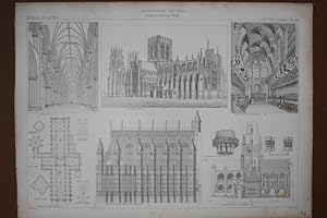 Englisch Gothische Werke, Großformatiger Stahlstich um 1880 als Sammelblatt mit mehreren Einzelab...