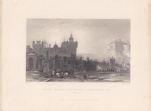 Heriots Hospital from the grey Friars Church Yard, Edinburgh, Schottland, Stahlstich 1839 von W. ...
