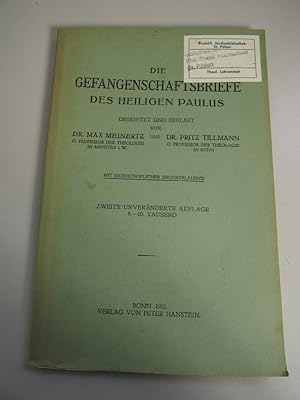 Seller image for Die Gefangenschaftsbriefe des Heiligen Paulus. bersetzt und erklrt. (Die Heilige Schrift des Neuen Testaments. VI. Band). for sale by Antiquariat Bookfarm