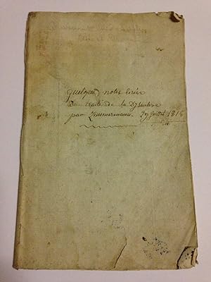 Notes Manuscrites Tirées Du traité De La Dysenterie Par Zimmermann, Le 29 Juillet 1818.