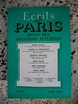 Bild des Verkufers fr Ecrits de Paris - Revue des questions actuelles - N. 214 - Avril 1963 zum Verkauf von Frederic Delbos
