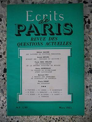 Bild des Verkufers fr Ecrits de Paris - Revue des questions actuelles - N. 191 - Mars 1961 zum Verkauf von Frederic Delbos