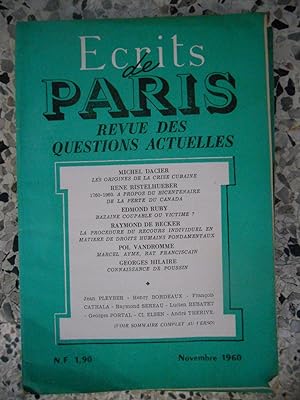 Imagen del vendedor de Ecrits de Paris - Revue des questions actuelles - N. 187 - Novembre 1960 a la venta por Frederic Delbos