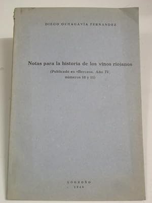 Bild des Verkufers fr NOTAS PARA LA HISTORIA DE LOS VINOS RIOJANOS zum Verkauf von LIBRERIA  SANZ
