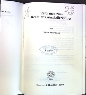 Seller image for Reformen zum Recht des Aussiedlerzuzugs. Schriften zum ffentlichen Recht ; Bd. 662 for sale by books4less (Versandantiquariat Petra Gros GmbH & Co. KG)