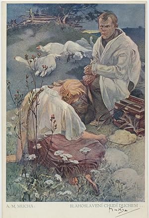 "Blessed Are the Poor Spirit." SIGNED Color Art Reproduction Postcard, title translated as, "Bles...