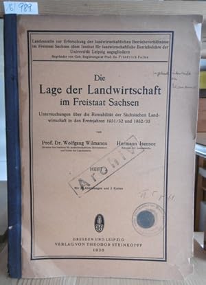 Bild des Verkufers fr Untersuchungen ber die Rentabilitt der Schsischen Landwirtschaft in den Erntejahren 1931/32 und 1932/33. zum Verkauf von Versandantiquariat Trffelschwein