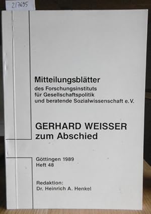 Bild des Verkufers fr Gerhard Weisser zum Abschied. zum Verkauf von Versandantiquariat Trffelschwein