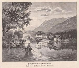 Bild des Verkufers fr Der Badersee bei Partenkirchen. Holzstich nach einer Zeichnung von A.Brunner. zum Verkauf von Antiquariat Heinz Tessin