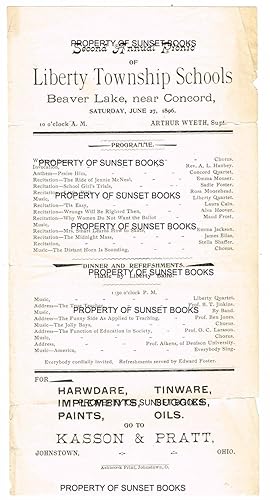 Seller image for PROGRAMME: Second Annual Picnic of Liberty Township Schools, Beaver Lake, near Concord (Ohio), SATURDAY, JUNE 27, 1896 for sale by SUNSET BOOKS