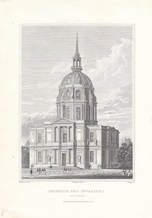 Paris Invalidendom, Chapelle des Invalides (east front), Stahlstich 1829 von J. Tingle nach B. Fe...