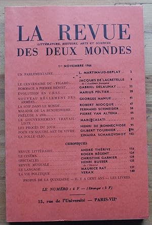 Image du vendeur pour La Revue des Deux Mondes n21 du 1er novembre 1966 mis en vente par Aberbroc