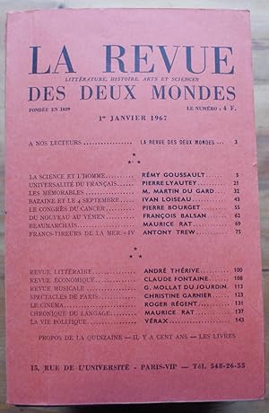 Image du vendeur pour La Revue des Deux Mondes n1 du 1er janvier 1967 mis en vente par Aberbroc