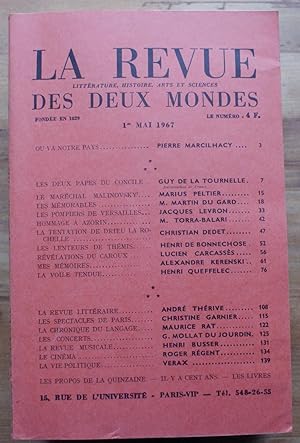Bild des Verkufers fr La Revue des Deux Mondes n9 du 1er mai 1967 zum Verkauf von Aberbroc