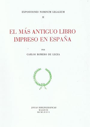 Imagen del vendedor de EXPOSITIONES NOMINUM LEGALIUM - EL MS ANTIGUO LIBRO IMPRESO EN ESPAA. 2 Tomos. a la venta por Librera Torren de Rueda