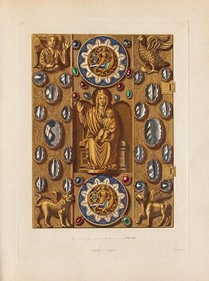 "Deckel eines Evangeliariums" originaler handkolorierter Kupferstich ca.26x19cm (Plattenrand/plat...