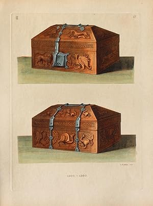 "Schmuckkästchen" originaler handkolorierter Kupferstich ca.26x19cm (Plattenrand/plate mark) von ...