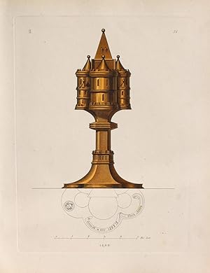 Bild des Verkufers fr Gef fr die heiligen le" originaler handkolorierter Kupferstich ca.26x19cm (Plattenrand/plate mark) von Johann Klipphahn (1815 in Damm bei Aschaffenburg - 1892 in Nrnberg) nach einer Zeichnung von Jakob Heinrich von Hefner-Alteneck zum Verkauf von Kunsthandel & Antiquariat Magister Ru