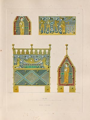 "Reliquienbehälter aus emailliertem Kupfer" originaler handkolorierter Kupferstich ca.26x19cm (Pl...