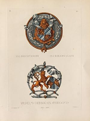 "Hauptbestandteile der silbernen Schützenkette" originaler handkolorierter Kupferstich ca.26x19cm...