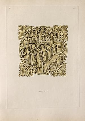 Bild des Verkufers fr Rckseite eines Handspiegels" originaler handkolorierter Kupferstich ca.26x19cm (Plattenrand/plate mark) von Charles Regnier (1811 - 1862) nach einer Zeichnung von Jakob Heinrich von Hefner-Alteneck zum Verkauf von Kunsthandel & Antiquariat Magister Ru